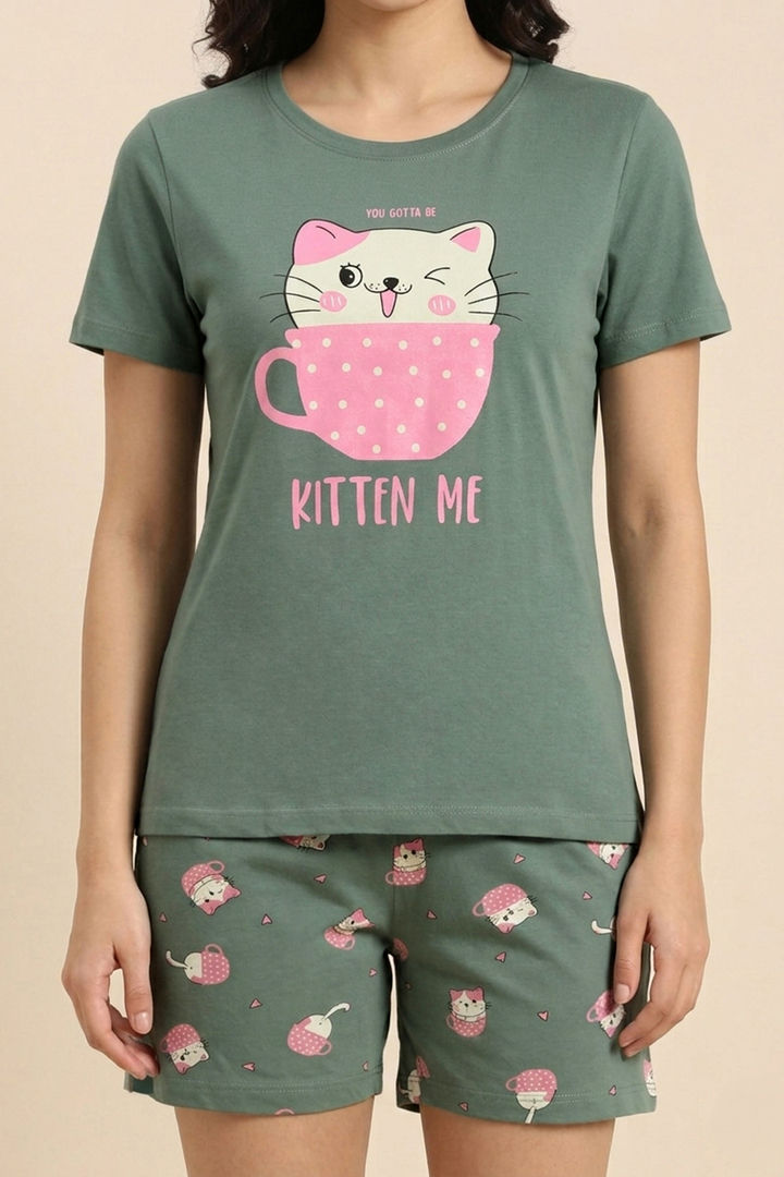Zivame Farm Lore Knit Cotton Short Set - Iceberg Green — image 5